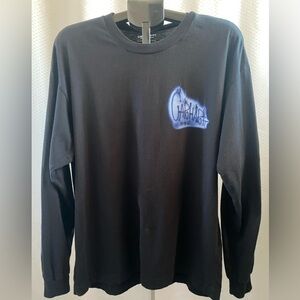 Carhartt Grin Long Sleeve T-Shirt with blue Flame Graphic.